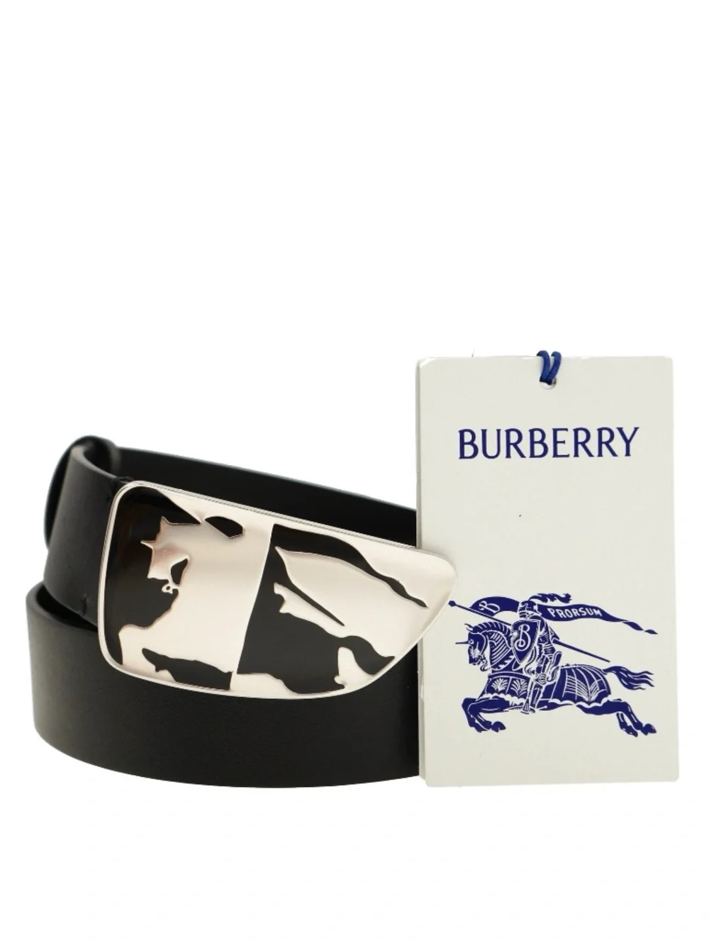 Burberry Shield Split EKD Plaque Belt Black Leather Size 105 / 42 New